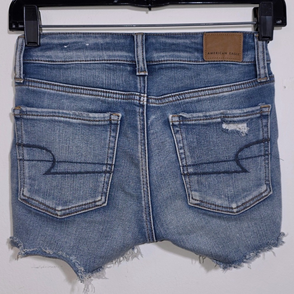 American Eagle Midi Denim Shorts Womens 00 Blue Good Distressed Lace Next Level - Picture 5 of 10
